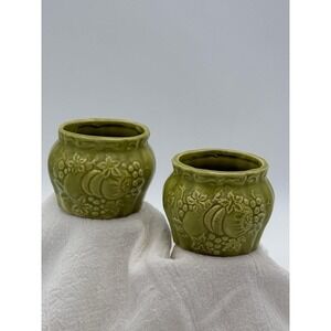 Set of 2 VTG Lenox Avocado Green Trinket Jar Handcrafted in Japan Fruit Design